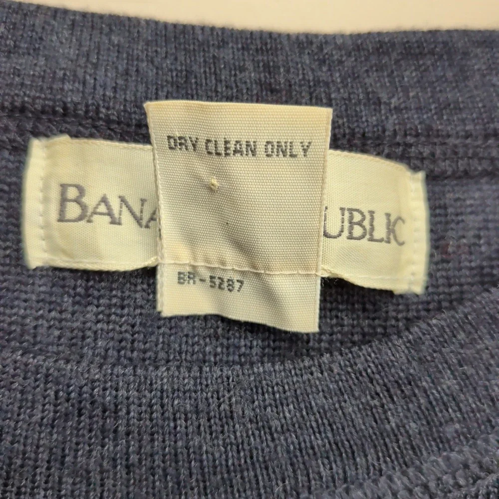 VTG Banana Republic Merino Wool Sweater Mens XL Navy Blue Crew Neck Made in USA